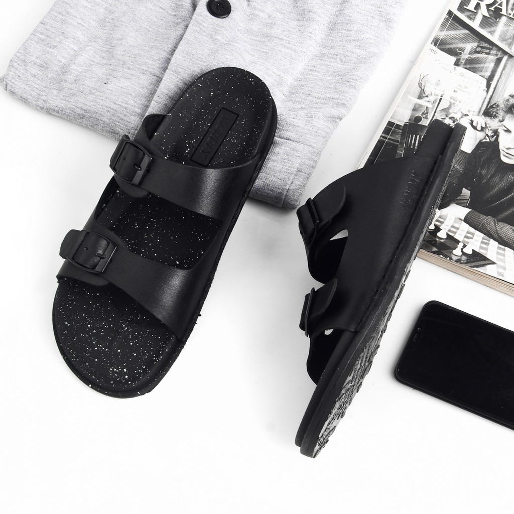 YUNO OREO BLACK |ManNeedMe x Monday| Sandal Casual Pria Outdoor KULIT ASLI ORI