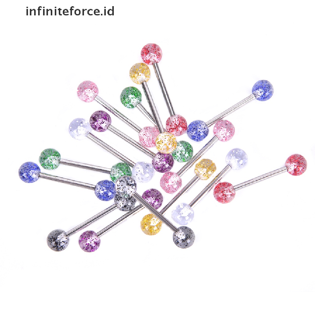 Infiniteforce.id 8pcs / Set Cincin Tindik Lidah / Tubuh Desain Barbell Hias Glitter Multi Warna