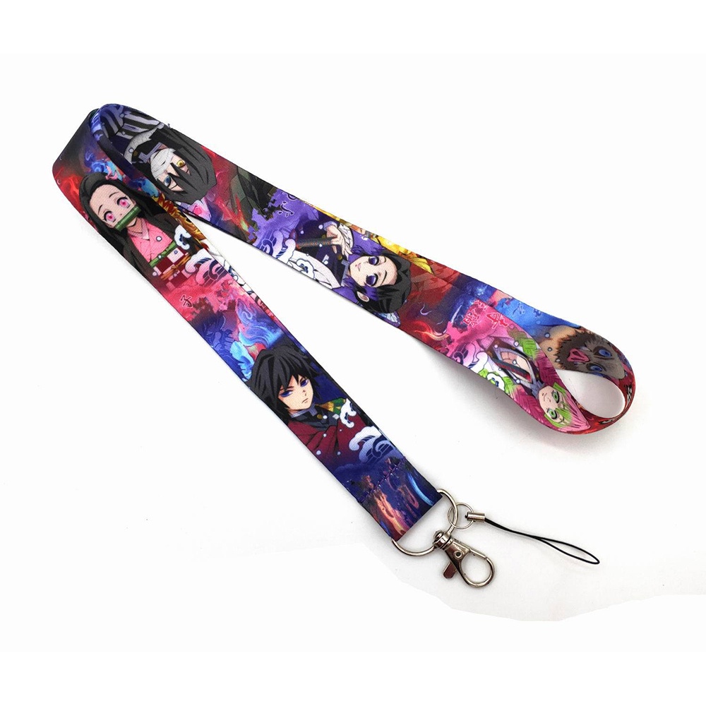 QUINTON Portable Lanyard Cartoon Neck Strap Phone Straps Key Chain Polyester Camera strap ID Card Holder Long Kimetsu no Yaiba Anime Demon Slayer