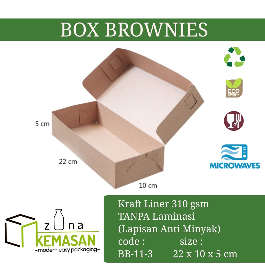 

BOX DUS KARDUS KOTAK BROWNIES BOLEN KUE ROTI NUGGET 22x10x5 cm KRAFT 310 gsm