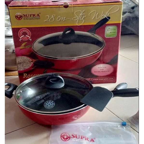 SUPRA 28 Cm Stir Wok Rosemary + Glass Lid + N.Spatula