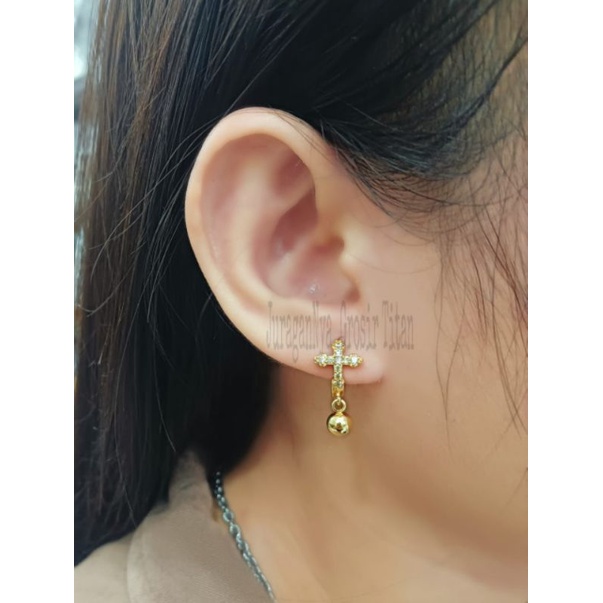 ANTING SALIB MATA BERLIAN PERHIASAN TITANIUM  MEWAH ANTI KARAT&amp;ANTI LUNTUR