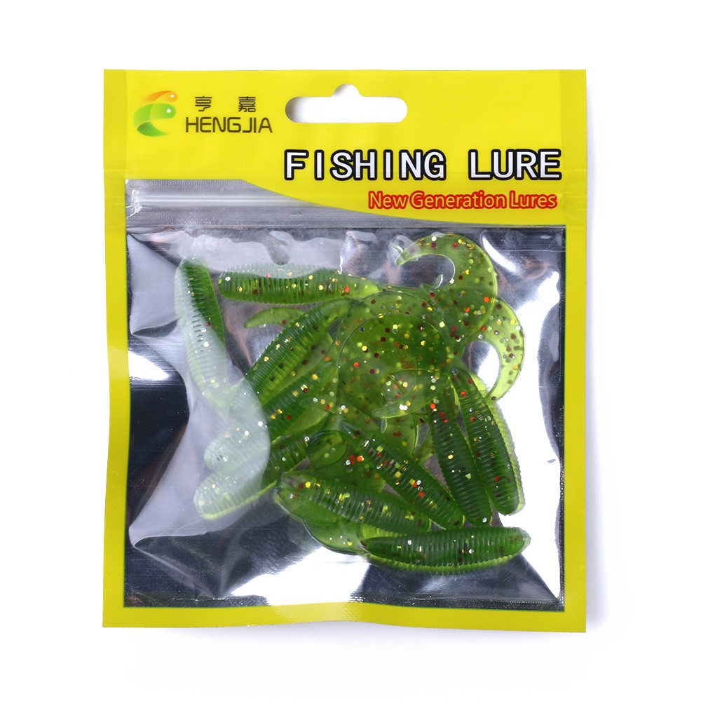 HENGJIA 10pcs/bag Softworm Umpan Pancing Cacing lifelike locust lunak melengkung Fishing Lure Tackle