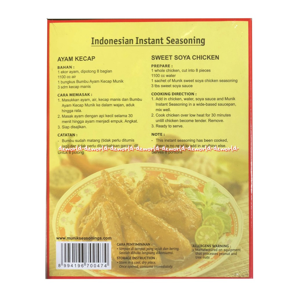 Munik Bumbu Ayam Kecap Sweet Soya Chicken Seasoning Bumbu 60gr Bumbu Masak Instan