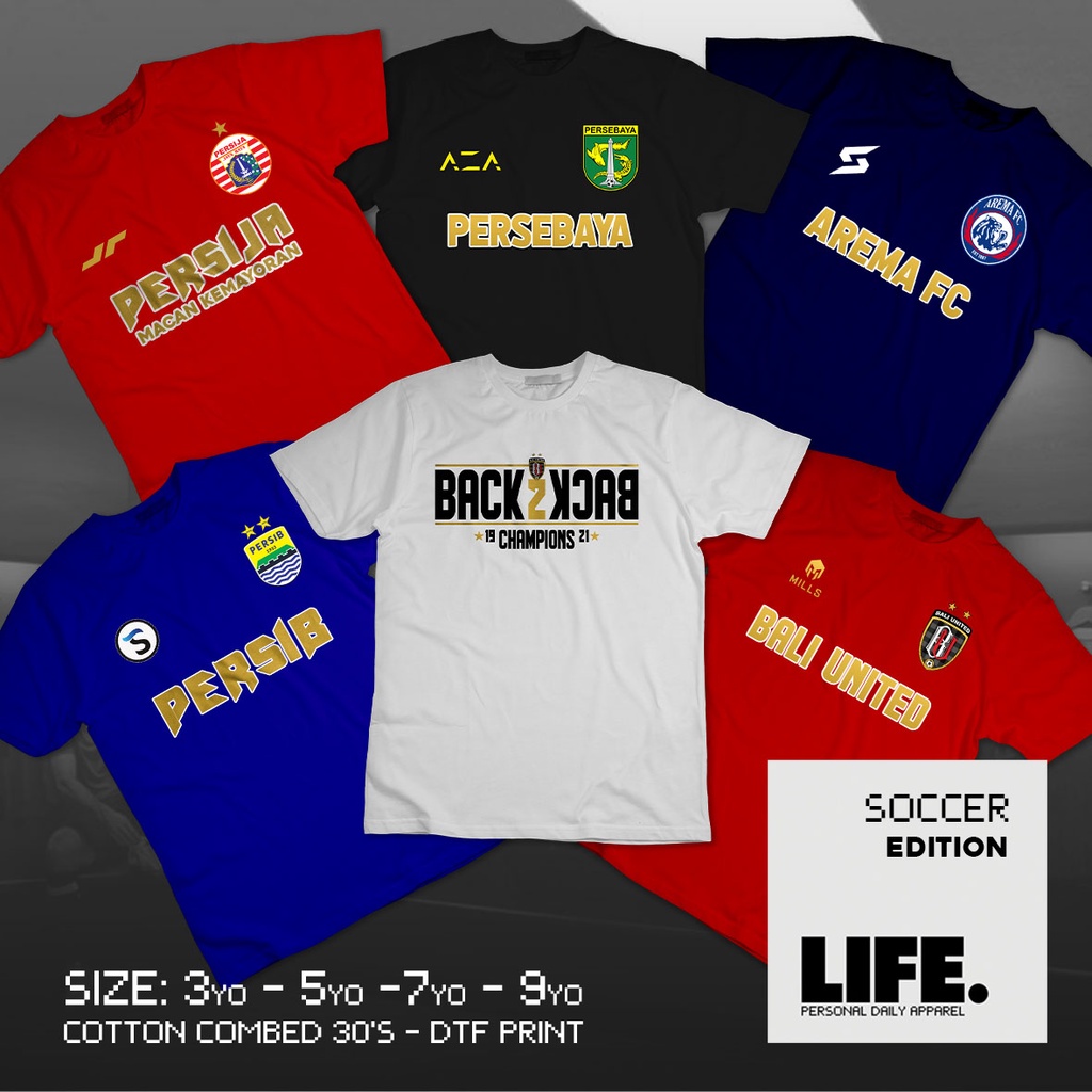Baju Anak Kaos Bola Klub LIGA 1 Indonesia BALI UNITED Champion / PERSEBAYA / AREMA / PERSIJA / PERSI