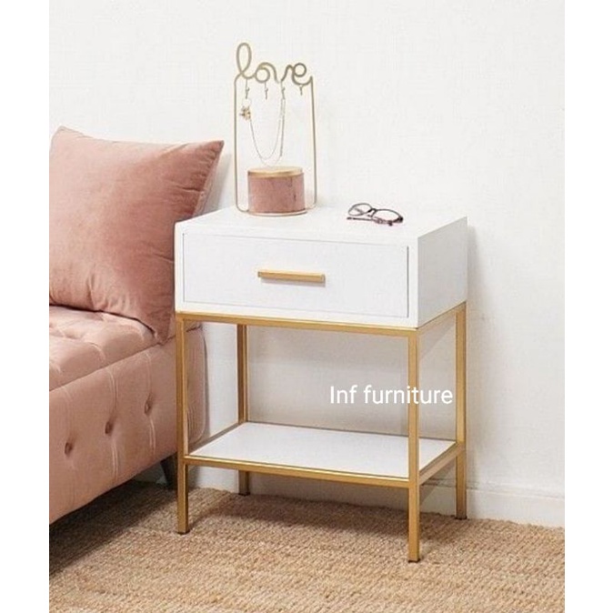 nakas minimalis meja kecil laci minimalis kaki besi gold