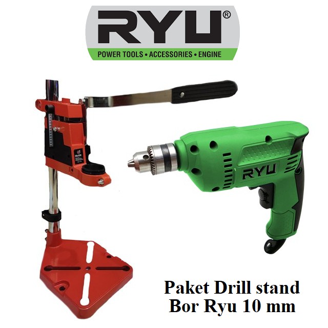 Paket Bor Ryu 10 Mm Bor Bolak Balik + Drill Stand Dudukan Bor