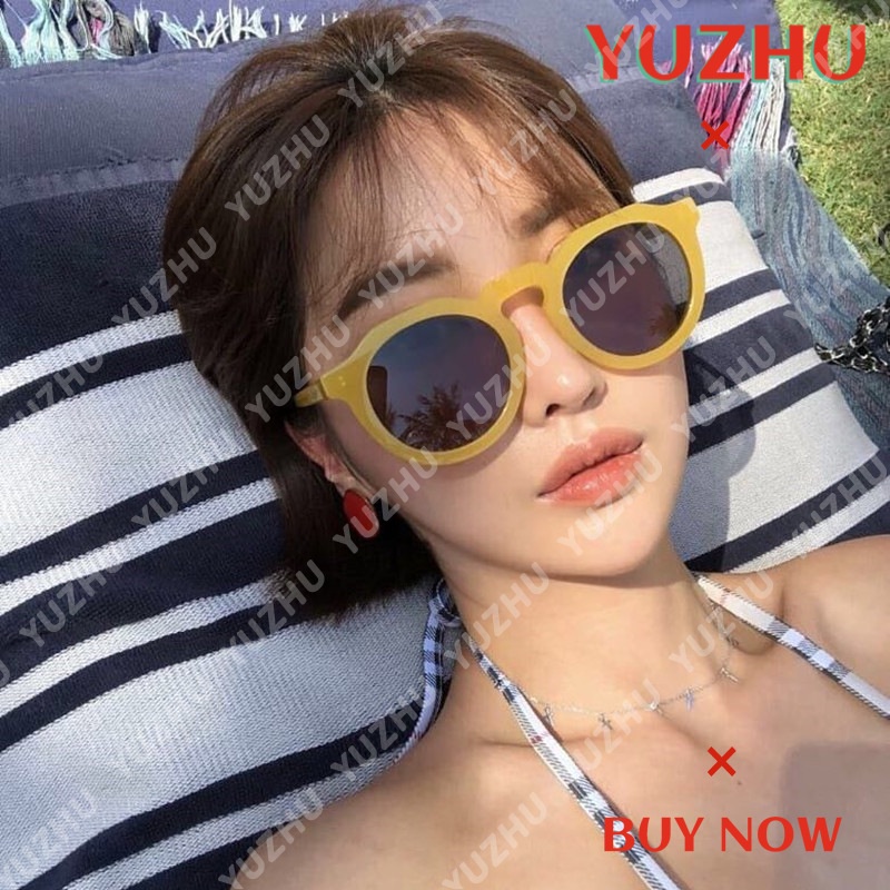 (YUZHU) Bayar di Tempat Korean Trendy Retro Candy Color Bulat Kacamata Hitam Wanita/Pria Sunglasses