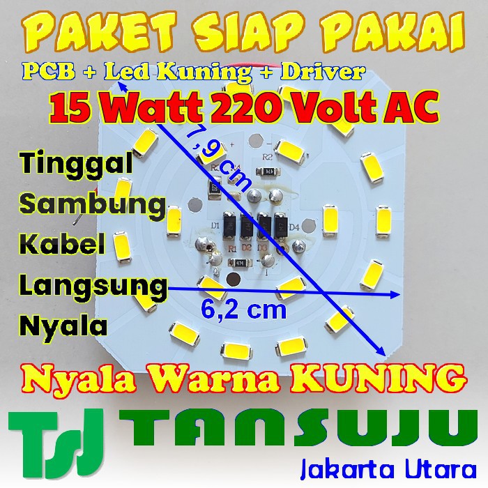 Modul Lampu SMD Led Siap Pakai PCB + Led + Driver 15 Watt WARNA KUNING