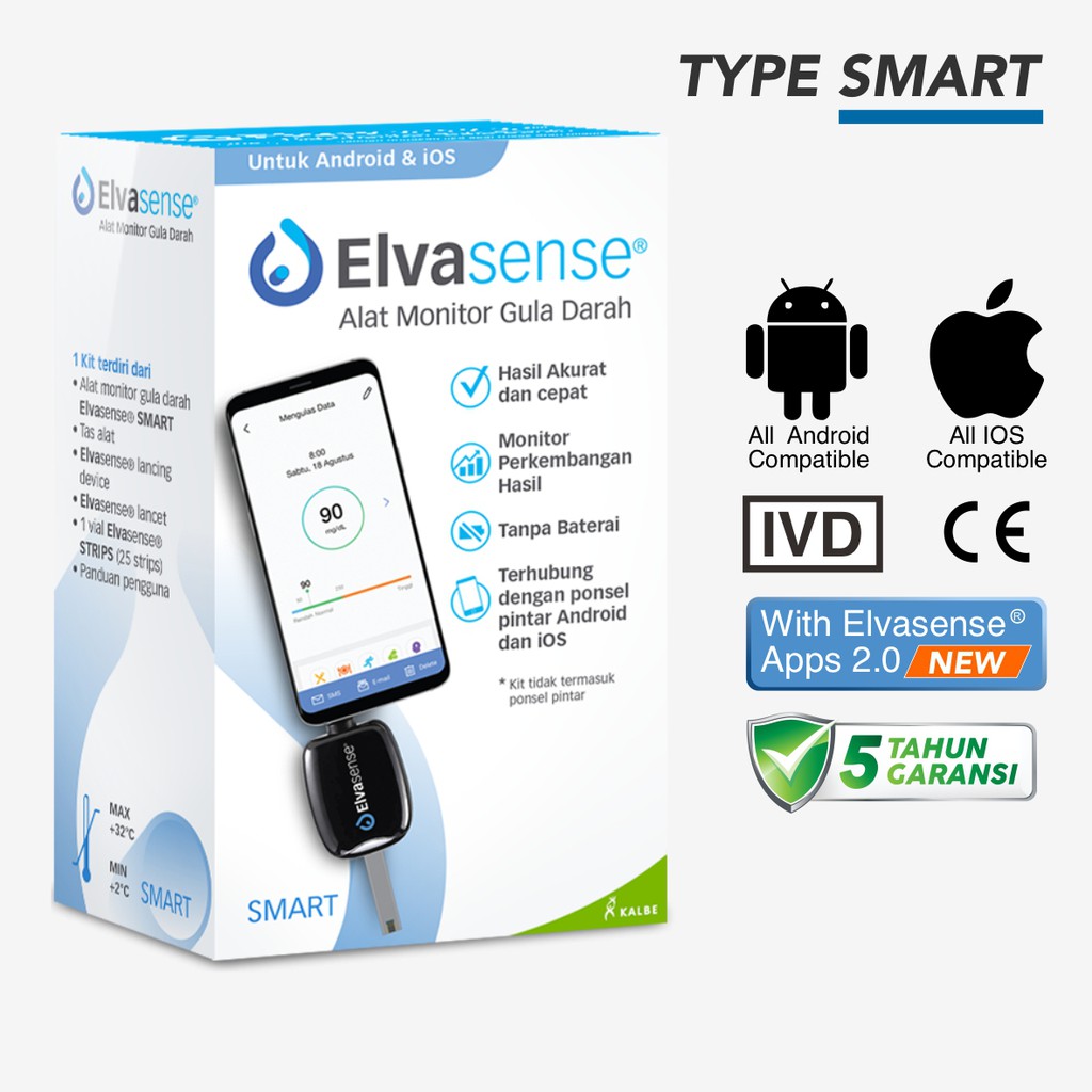 Elvasense Alat Monitor Gula Darah - Smartphone Connect Kit, SMART