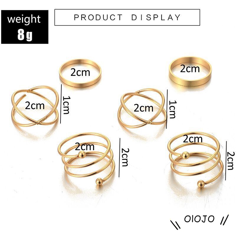 6Pcs Cincin Retro Bahan Stainless Steel Untuk Hadiah Aksesoris Fashion - Ol