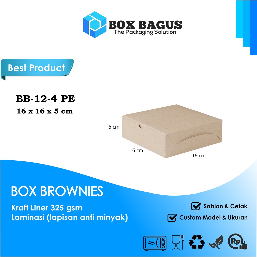 BOX DUS 16x16x5 KRAFT 325 GSM LAMINASI - KOTAK HAMPERS KUE BROWNIES ROTI PIZZA