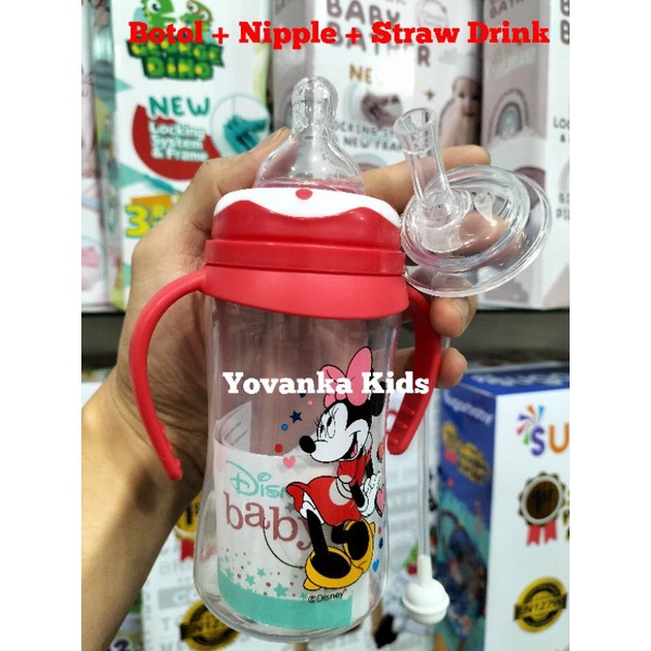 Paket Botol wide Neck Nipple+Straw+Pegangan/Botol Disney Baby Bunny 250 Ml