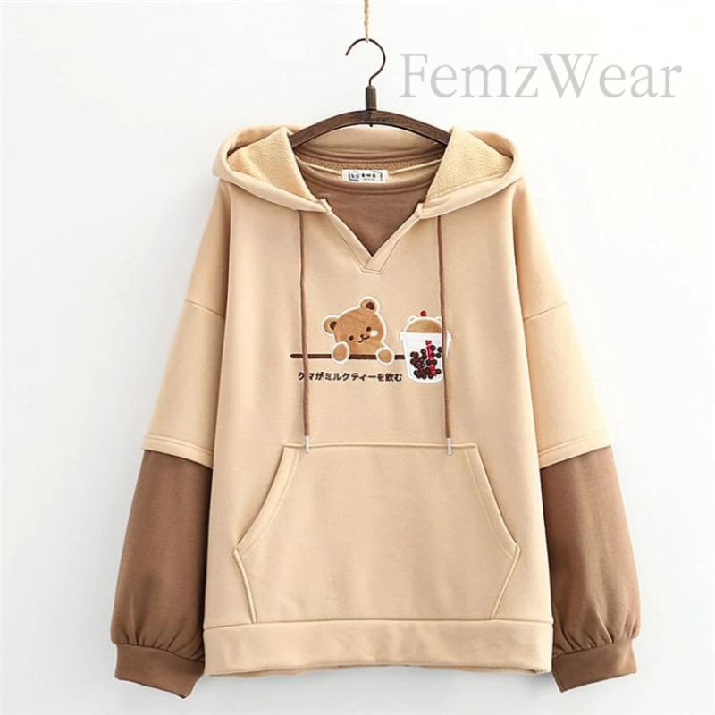 HOODIE WANITA BOBA PANDA COMBIE | SWEATER WANITA | SWEATER HOODIE WANITA KOREA FLEECE TEBAL HALUS KOREAN STYLE KEKINIAN-1