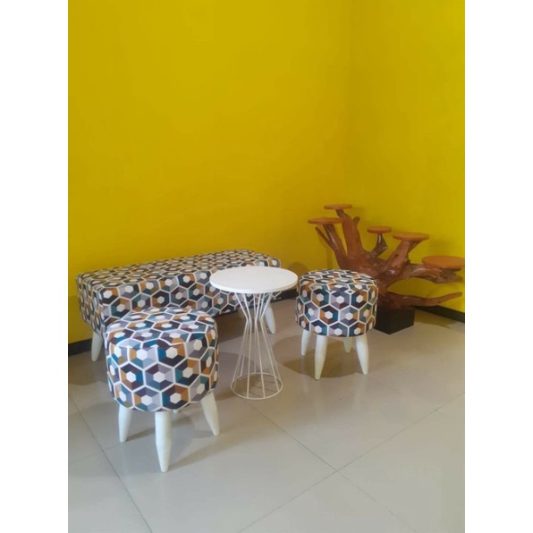 Termurah 1 Set Meja dan Kursi Stool Kekinian minimalis Instagramable 2 kursi Bulat dan 1 Kursi Panja