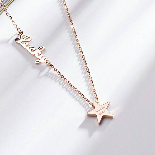 GG Kalung Titanium Premium Gold plated 18k Aksen Lucky star Rose Gold #KL-146