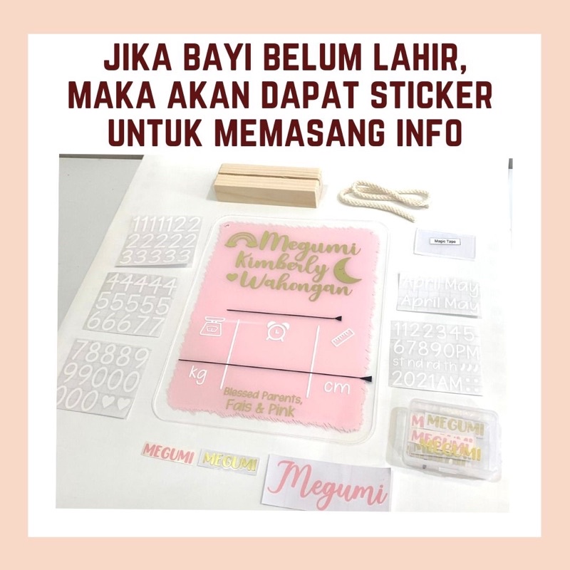 CHLOE HOSPITAL BOARD ACRYLIC AKRILIK Announcement Biodata Baby Bayi Newborn Kado Mewah Bagus-3