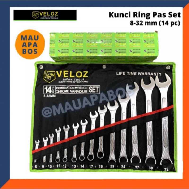 Veloz Kunci Ring Pas Set 14 Pcs 8-32 Mm