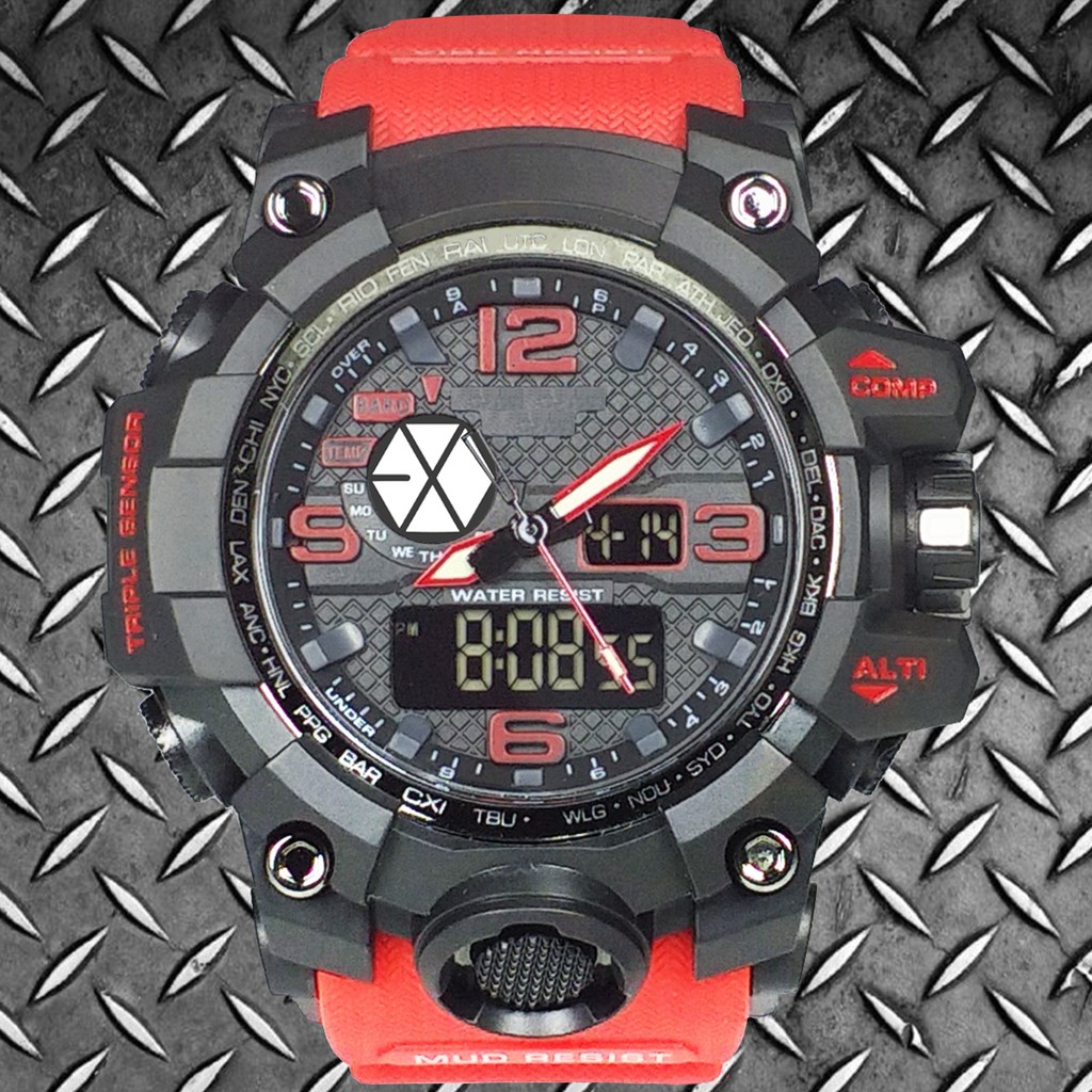 (Istimewa Bossque) Jam Kpop LOGO EXO Double Time Tali Merah (Exclusive)