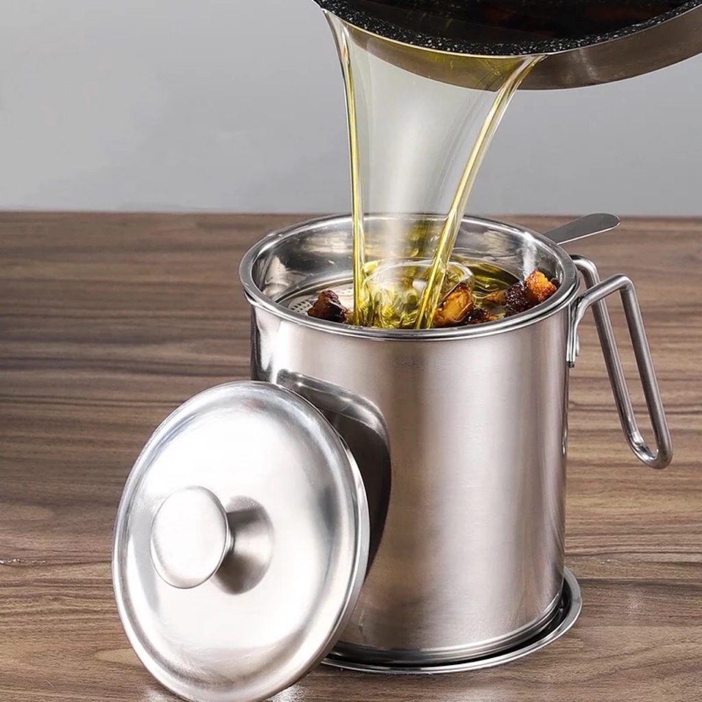 Oil Pot Wadah Gelas Penyaring Minyak Stainless Steel SUS 304