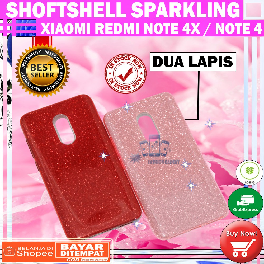 (Warna Acak Pink / Red) Silikon Xiaomi Redmi Note 4X / Note 4 Ultrathin / Case Sparkling Blink Blink / Case Glitter Soft Case Jelly Case Silicone Casing Kesing Kasing Sarung Hp Xiaomi Redmi Note 4x