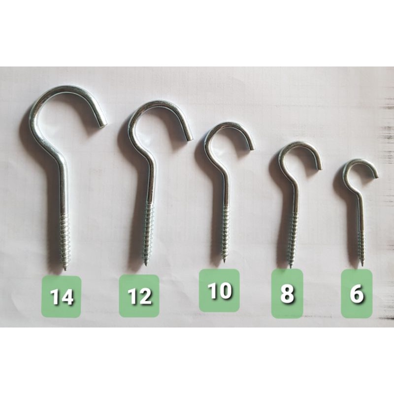 Kapstock ? Sekrup Mur Skrup Tanda Tanya Ukuran No. 6/ 8/ 10/ 12/ 14/ Screw Hook Gantungan Burung Baj