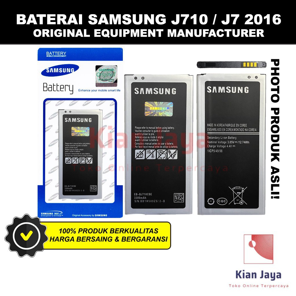 Baterai J7 2016 J710 J710F J7108 Original OEM Batre Batrai Battery Hp EB-BJ710CBE Ori