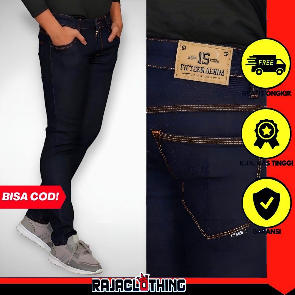 RCL - Celana Jeans Pria Panjang Skinny Slim Fit Navy Original New Fifteen Denim Celana Jeans