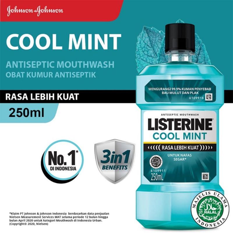 LISTERINE Cool Mint Antiseptic Mouthwash 250ml Obat Kumur Antiseptik No Alcohol