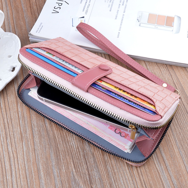 DOMPET PANJANG WANITA PREMIUM IMPORT KULIT CROCO PINK WHELMA WA541P3 TALI PENDEK KOREA SLOT KARTU UANG KOIN RESLETING FASHION CEWEK MURAH BATAM BRANDED