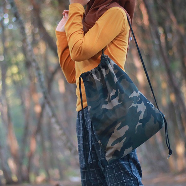 Tas Serut String Bag Tas Punggung Backpack Pria Wanita SPNB Kanvas ARMY TENTARA