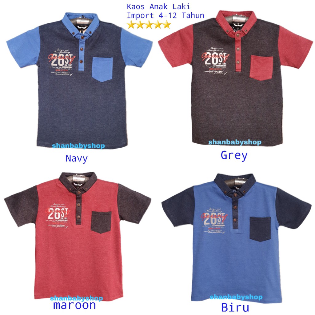  Kaos kerah anak laki  import 4 12 y kaos  kerah  polos lengan 