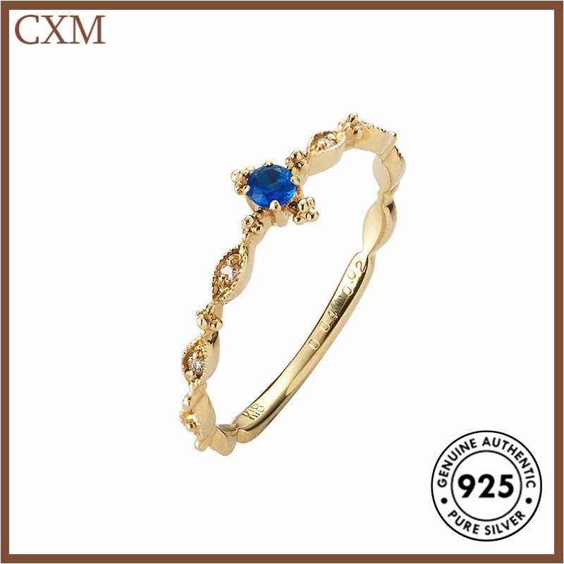 Cincin Lapis Silver 925 Simple Dengan Sapphire Untuk Wanita