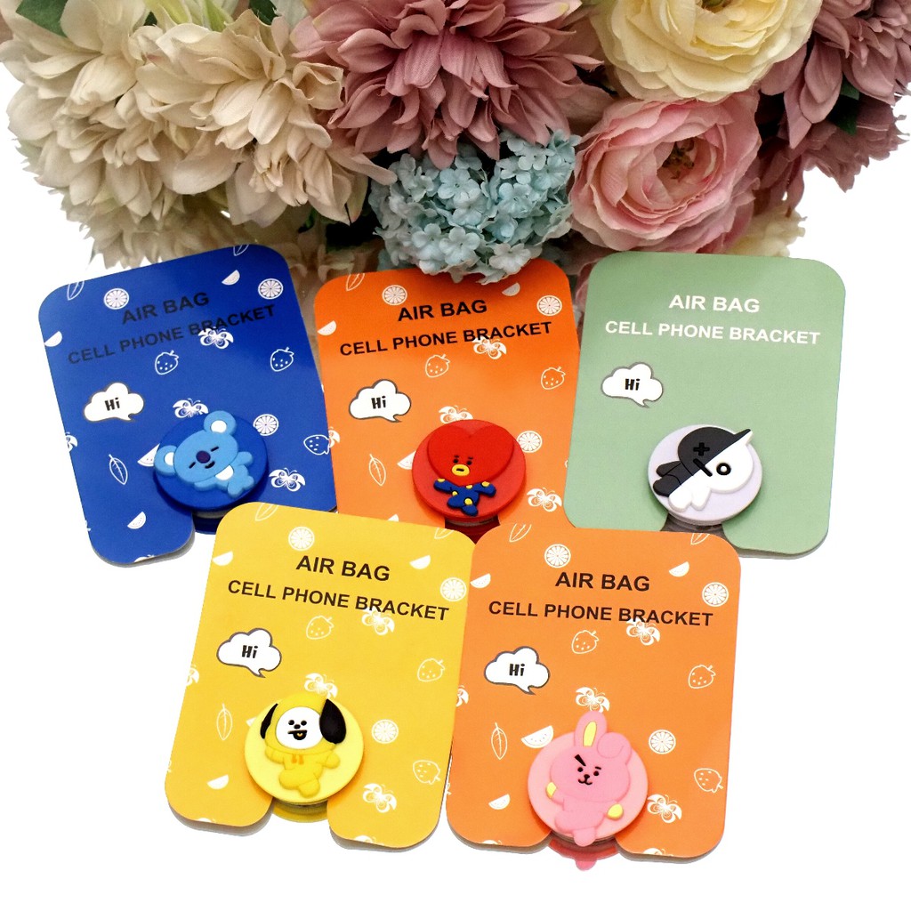Pop Socket HP Karakter BT21 Air Bag Cell Phone Bracket 3D Warna Phone Holder BTS Korea Lucu Aksesori