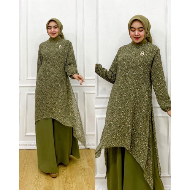 Noory Gamis Malaysia Motif Belah Runcing Mix Dress Ceruty Kombinasi Polos Baju Kurung Melayu Model L