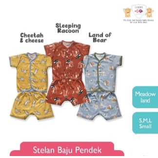 Libby Setelan Baju Pendek Motif / Setelan Baju Anak Bayi isi 3stel