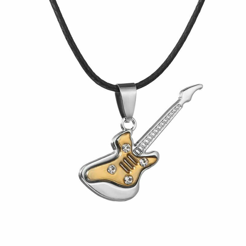 Kalung Rantai Liontin Gitar Bahan Stainless Steel Untuk Pria Dan Wanita