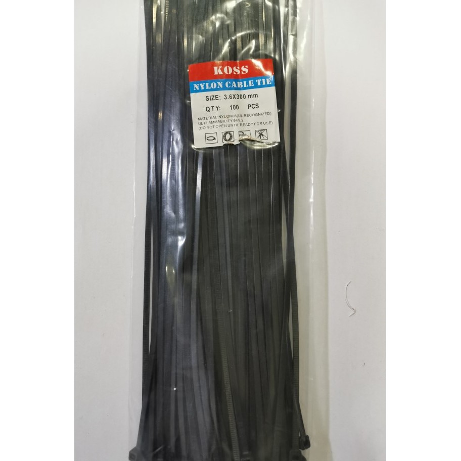 Kabel tis / Cable Ties Hitam 3.6 x 300 Hitam Putih