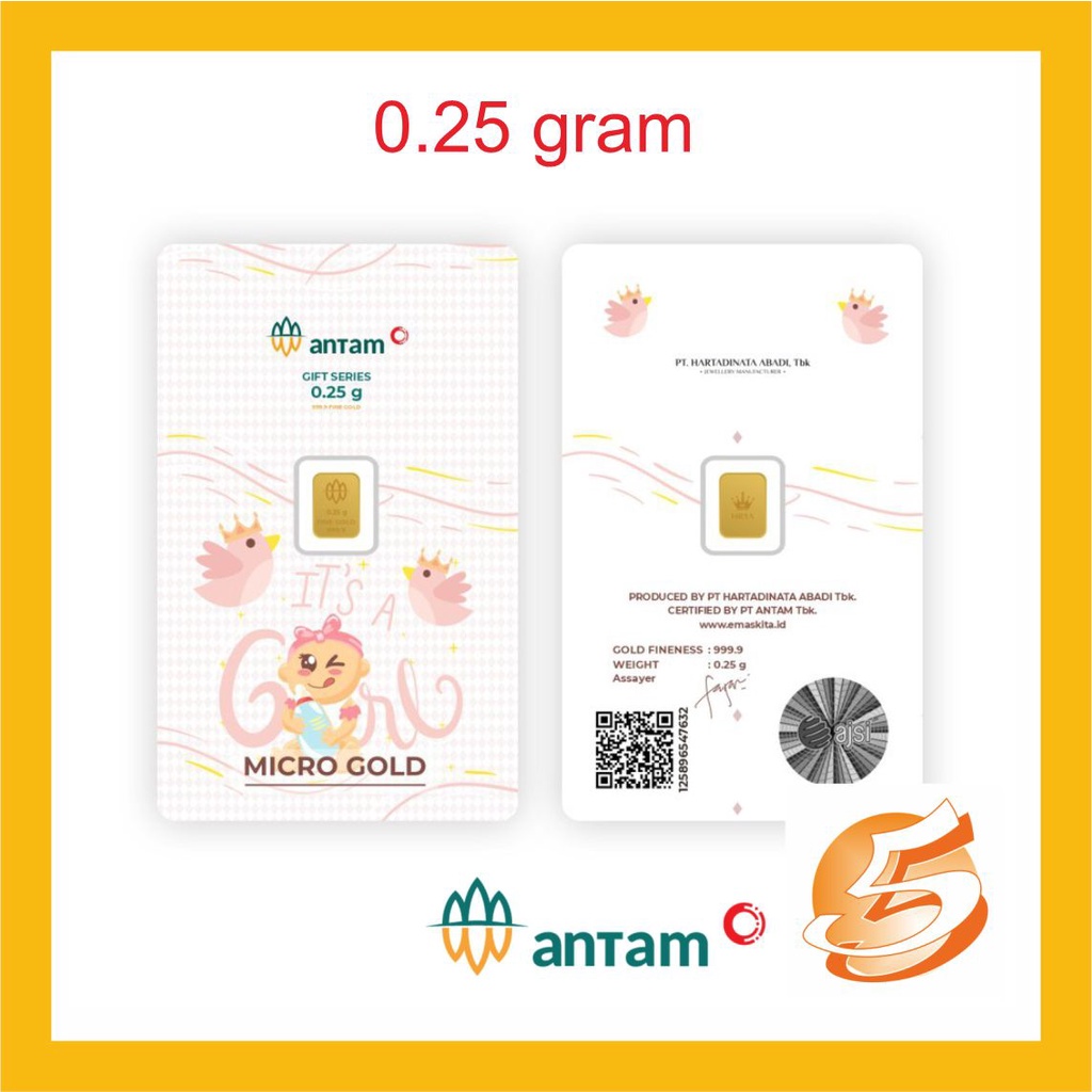 Emas Logam Mulia ANTAM 0,25 0.25 Gram Edisi Baby Girl Kelahiran Bayi Perempuan Ukuran Kecil Micro Wa