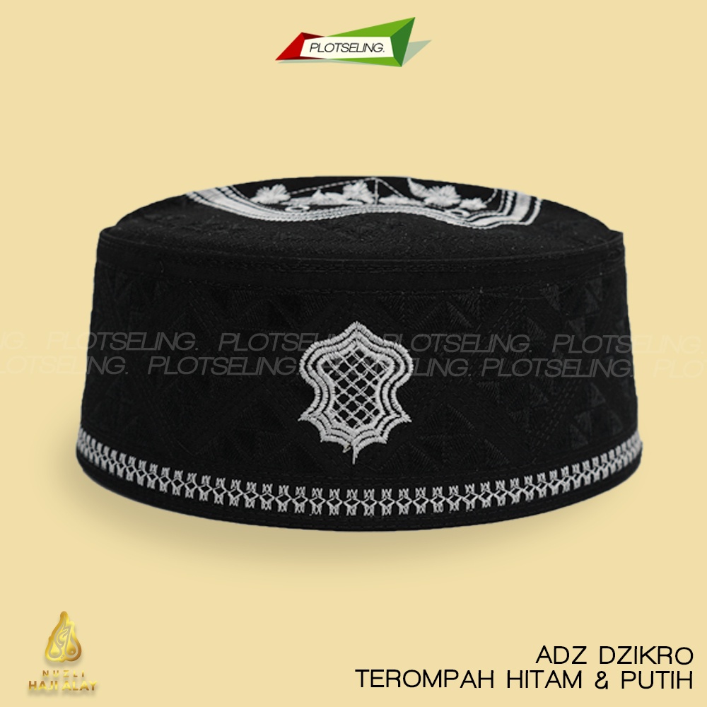 Peci Kopiah Assagofah Terompah Nabi ADZ DZIKRO HITAM PUTIH Ukuran Anak Laki Pria Dewasa Jumbo Kopeah Bulat Sholat Haji Polos Hitam Putih Biru Gold Emas Shalat Kopyah Asagofah Turki Logo Bordir Santri Adi Hidayat Guz Azmi Malaysia Oman Madinah Mesir NU