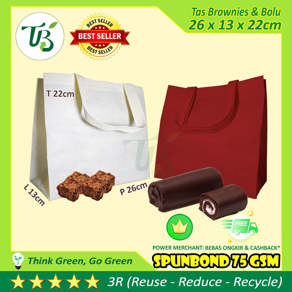 

TAS KUE BROWNIES BOLU 26x13cm NASI BENTO KUE KOTAK SPUNBOND GOODIE BAG BUKAN PAPER BAG