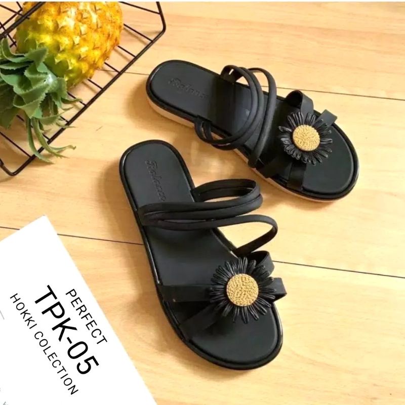 sandal wanita flat bunga karet jelly import