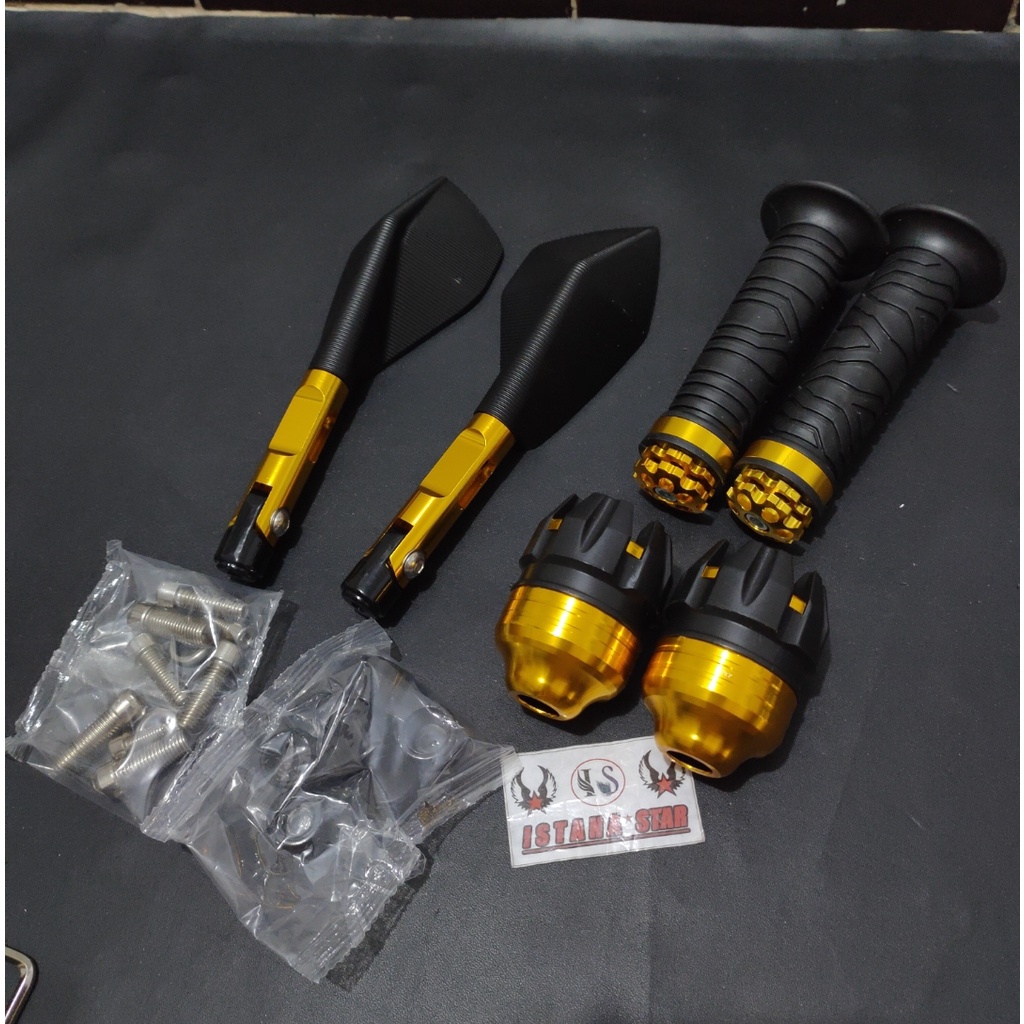 Spion tomok V2 universal variasi motor aerox nmax ninja r rr cbr 150 250 r250 r15 plus grip cnc plus jalu as roda depan