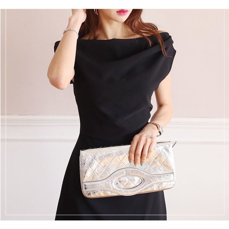 [baju wanita korea]  Party Long Dress Midi Gaun Pesta Wanita Korea Import Hitam Black