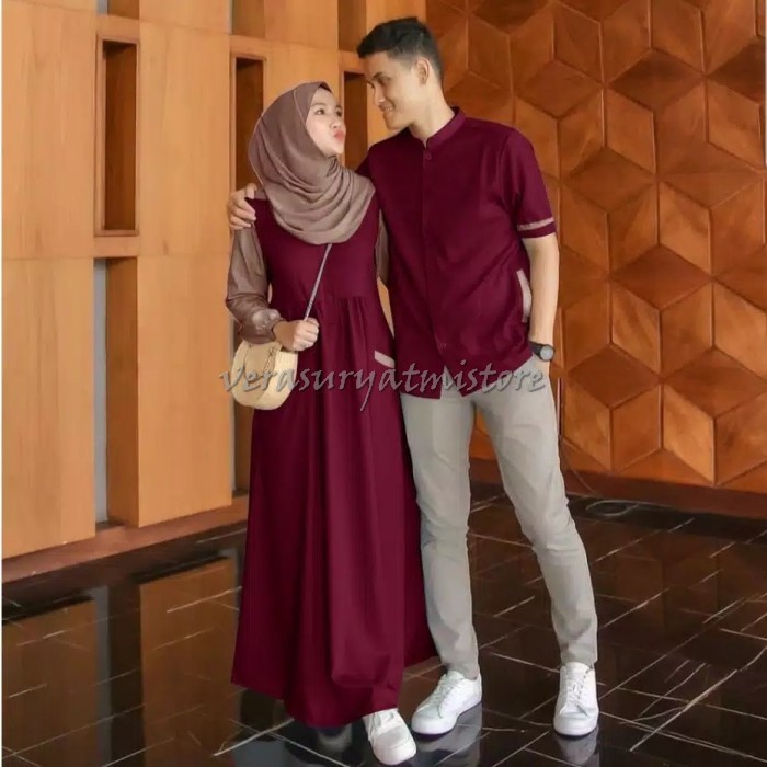 Kaftan Couple Busui Keluarga Sarimbit Muslim Copel Pasangan Coupe MU609 Ra Baju Couple Kapel Cople