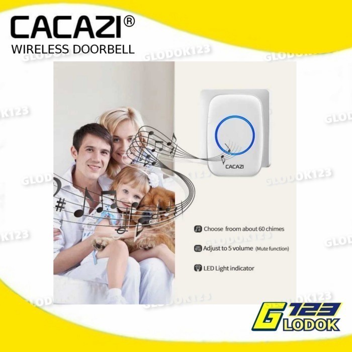Wireless Doorbell Waterproof Door Bel Pintu rumah kantor Sensor CACAZI with LED 60 Tones Door Bell