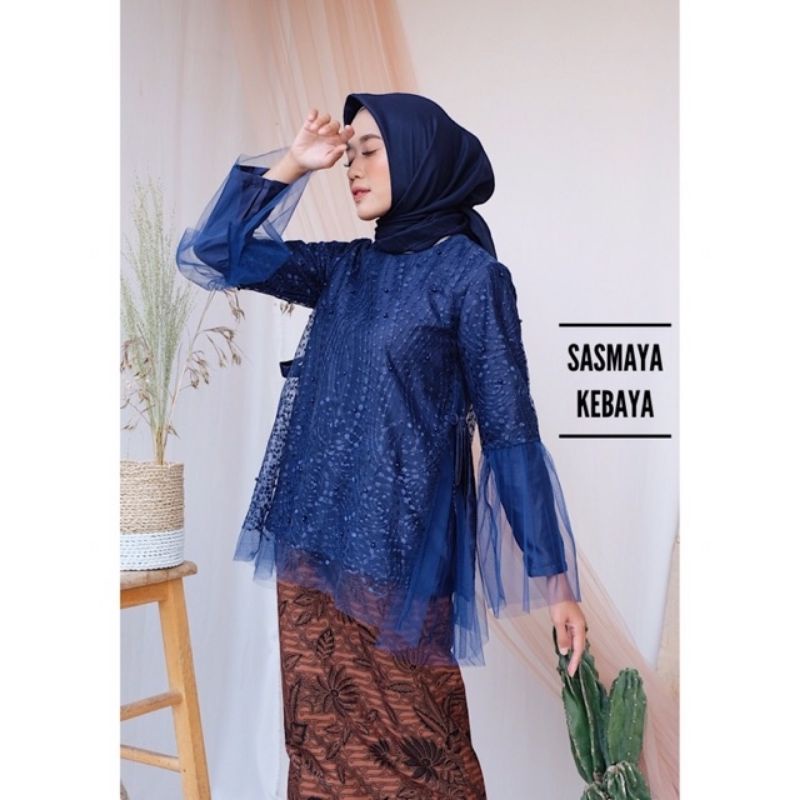 PRELOVED blouse kebaya sasmaya brukat tile furing navy wisuda lamaran atasan kondangan premium