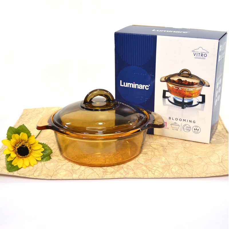 DISKON HOT LUMINARC VITRO AMBER CASSEROLE DGN TUTUP 1 LITER - PANCI MASAK KACA GARANSI 100% BOS