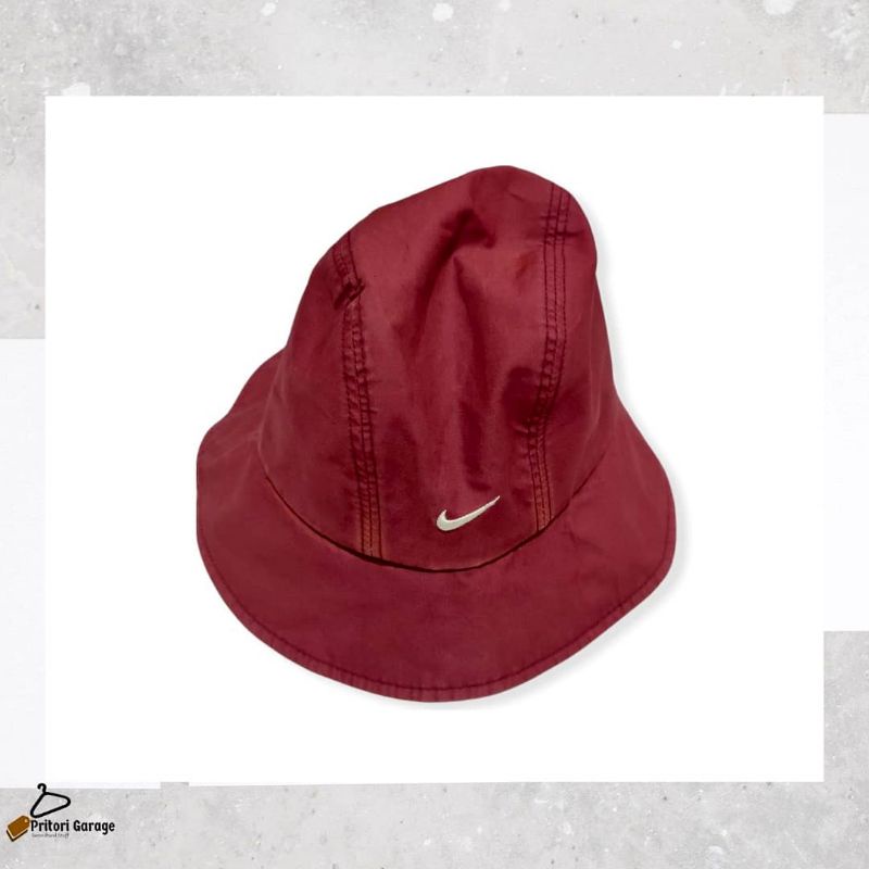 Topi Bucket Hat Canvas Nike Golf Swosh Center Maroon Colour Vintage