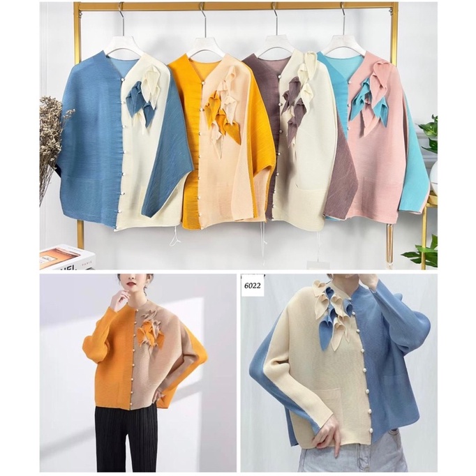 Blouse Top Pleats Bunga / Baju Atasan Wanita Pleated Bangkok Premium Importt